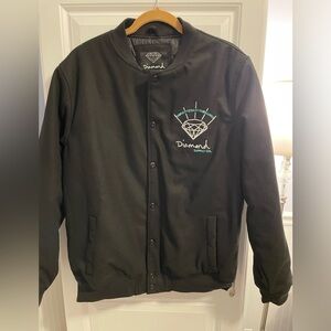 NWT Diamond Supply Co Bomber Jacket Mens L Black Varsity Snap Front Diamond Logo